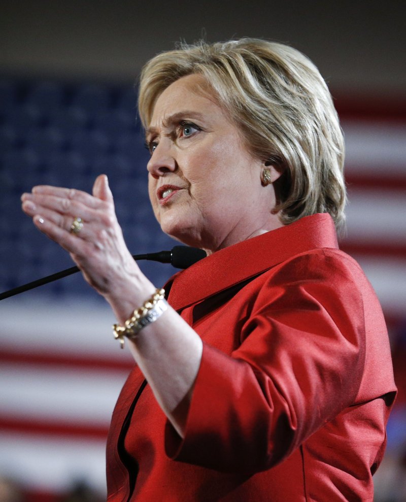 Democratic presidential candidate Hillary Clinton speaks Saturday at a Nevada Democratic caucus rally in Las Vegas. 