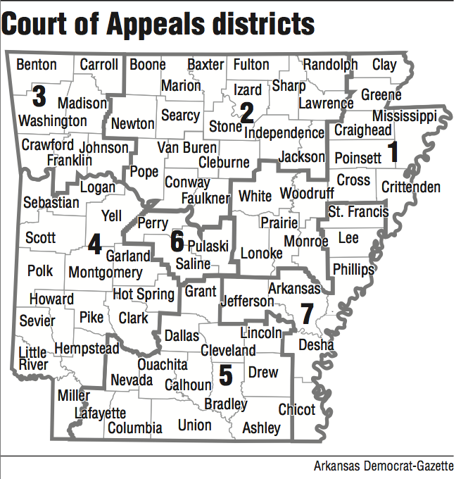 A map showing Court of Appeals districts.

