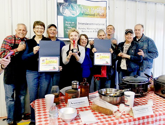 TIMES photograph by Annette Beard Lost Bridge Community Church earned first place in the People&#8217;s Choice for the 12th annual Chili Cook-off sponsored by the Northeast Benton County Volunteer Fire Department Saturday. See pg. 6A for more.
