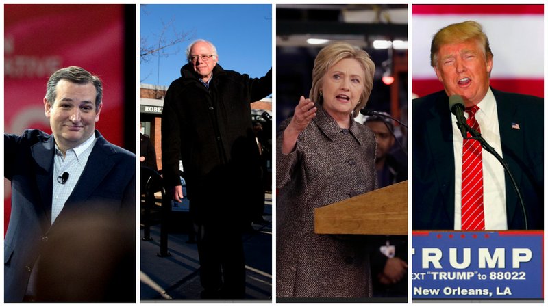Texas Sen. Ted Cruz, from left, Vermont Sen. Bernie Sanders, Hillary Clinton and Donald Trump. Photos by The Associated Press