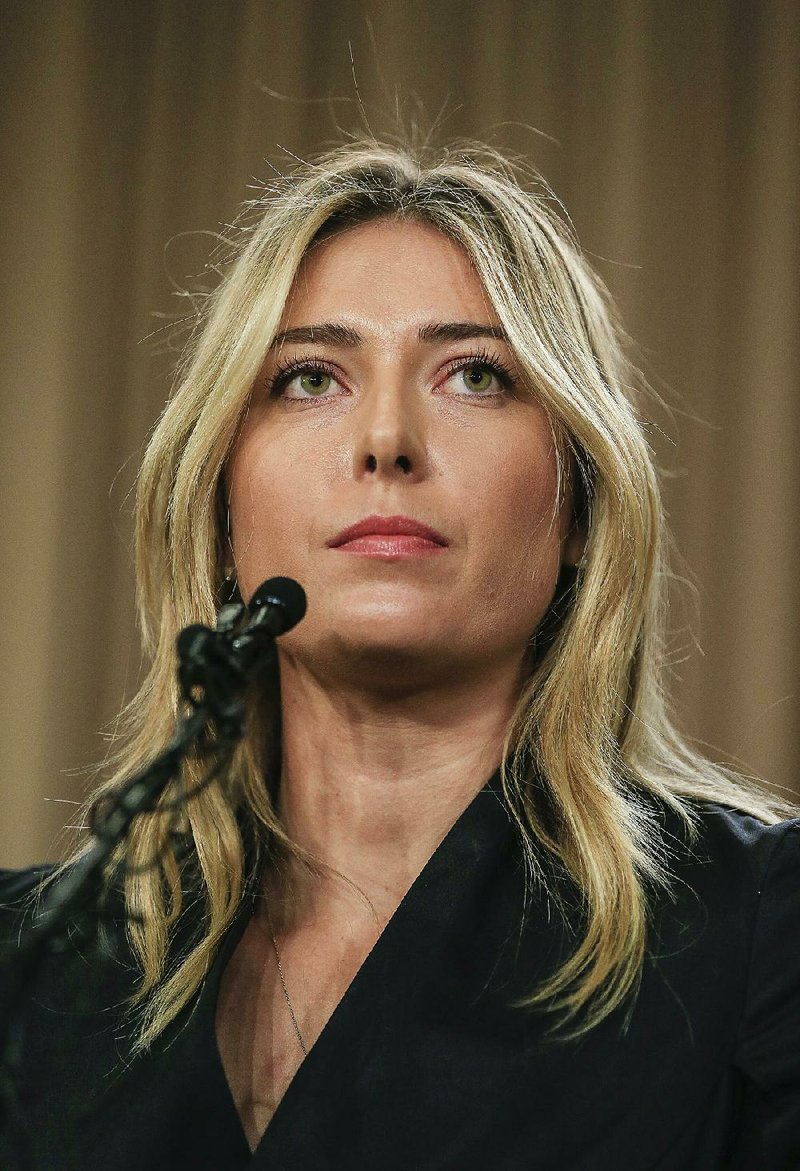 Tennis star Maria Sharapova speaks during a news conference in Los Angeles on Monday, March 7, 2016. 