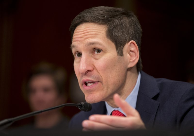 In this Thursday, Feb. 11, 2016, file photo, Centers for Disease Control and Prevention Director Thomas Frieden testifies on Capitol Hill in Washington, before a Senate Appropriations subcommittee hearing. 