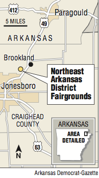 Map showing the location of the Northeast Arkansas District Fairgrounds.