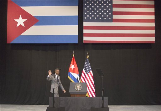 United States President Barack Obama waves as he arrives to the podium to address the Cuban people at the National Theater in Havana, Cuba, on Tuesday, March 22, 2016.