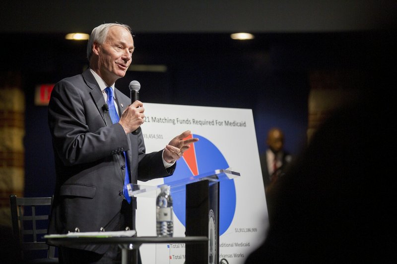 Gov. Asa Hutchinson speaks during a town hall event about Arkansas Works at Central Baptist College on Tuesday, March 22, 2016, in Conway.