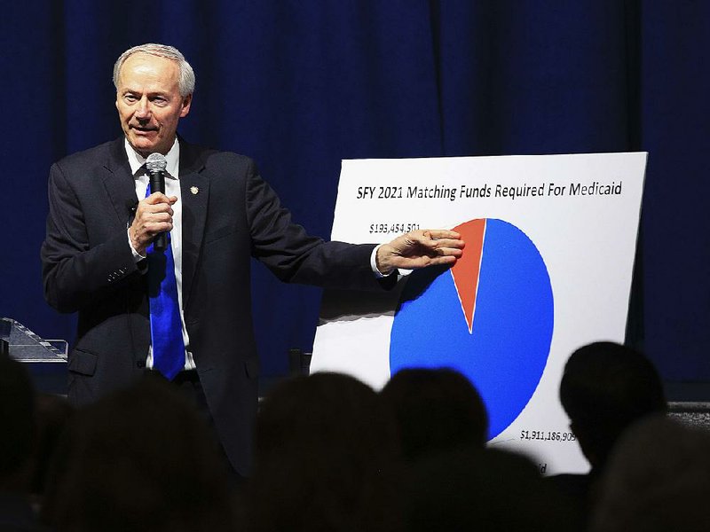 “We’re not trying to create hardships,” Gov. Asa Hutchinson said Tuesday evening as he explained his health care proposal in Conway.