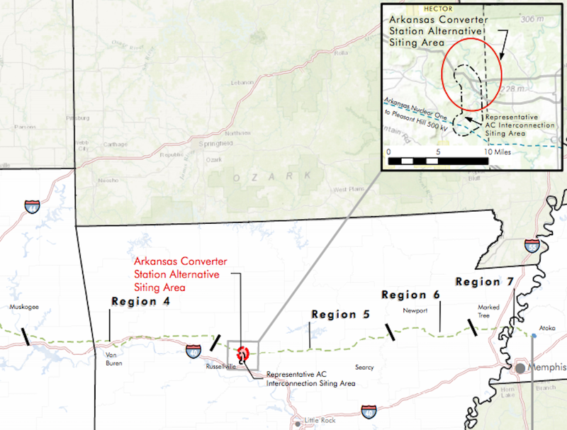 A preferred route for the Clean Line Energy Partners project to transmit wind energy enters Arkansas through Crawford County, makes its way through north-central portions of the state and exits at Mississippi County.