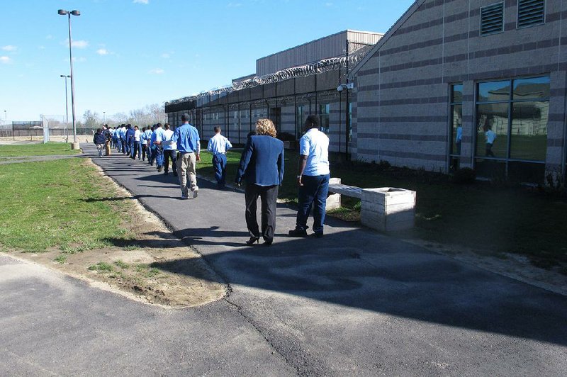 Boys head to lunch earlier this month at the Circleville Juvenile Correctional Facility in Circleville, Ohio. 