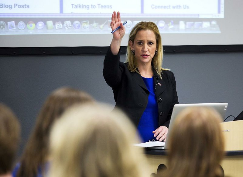 NWA Democrat-Gazette/JASON IVESTER
Leslie Rutledge, Arkansas Attorney General, opens a workshop on Tuesday, March 29, 2016, inside the Northwest Arkansas Education Service Cooperative in Farmington. Rutledge’s office has partnered with a national organization, Break the Cycle, and the Arkansas Department of Education to offer Healthy Relationship and Dating Abuse workshops across the state.