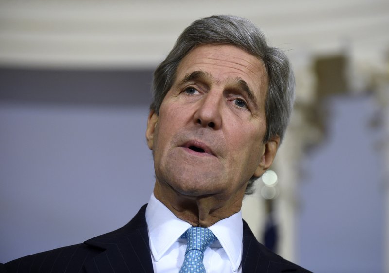 In this March 9, 2016, file photo, Secretary of State John Kerry speaks to reporters at the State Department in Washington. The State Department and Pentagon ordered the families of U.S. diplomats and military personnel Tuesday to leave posts in southern Turkey due to increased threats from terrorist groups in the country. 