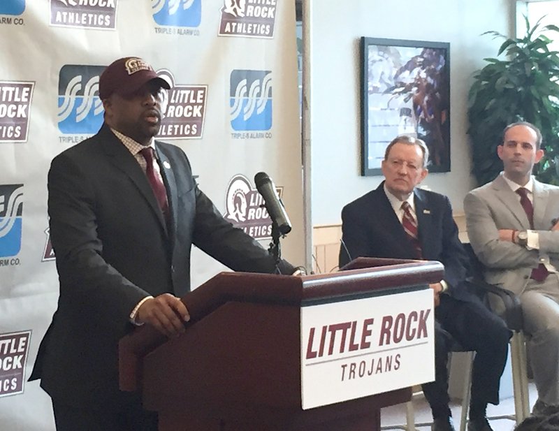 Wes Flanigan speaks after being formally introduced as the new UALR men's basketball coach Thursday.