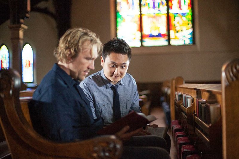 Rev. Dave (David A.R. White) counsels the inquisitive Martin (Paul Kwo) in God’s Not Dead 2, a faith-based film shot mainly in central Arkansas.