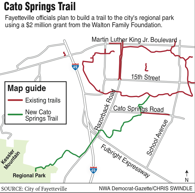 A map showing Cato Springs Park trails, new and existing.