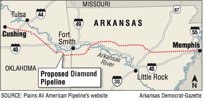 Map showing the location of the Proposed Diamond Pipeline. 