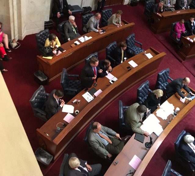 Arkansas Sen. Bryan King speaks before the Senate voted to pass Gov. Asa Hutchinson's plan to rework Medicaid expansion. 