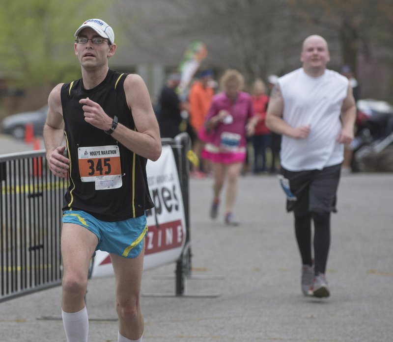 Grant Stieglitz of Fort Wayne, Ind., was the first full marathon runner to finish Sunday during the 40th Hogeye Marathon & Relays.