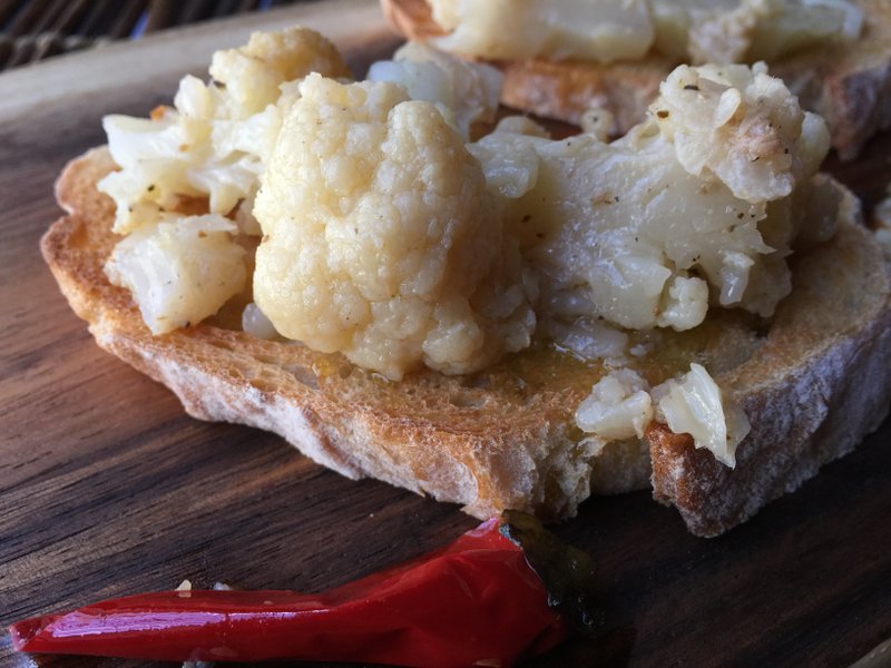 Cooked Forever Cauliflower on toasted Italian bread
