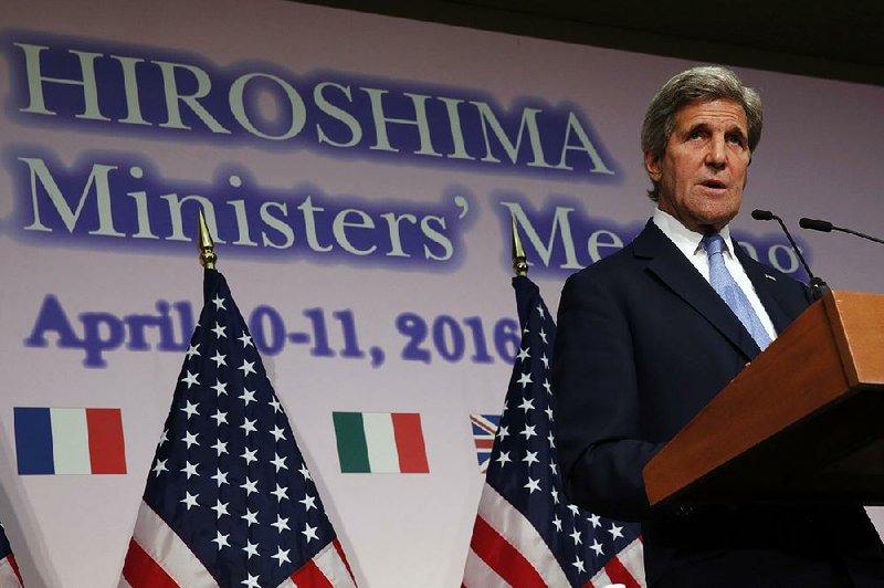 U.S. Secretary of State John Kerry speaks Monday during a news conference at the conclusion of the G7 foreign ministers meetings in Hiroshima, Japan.