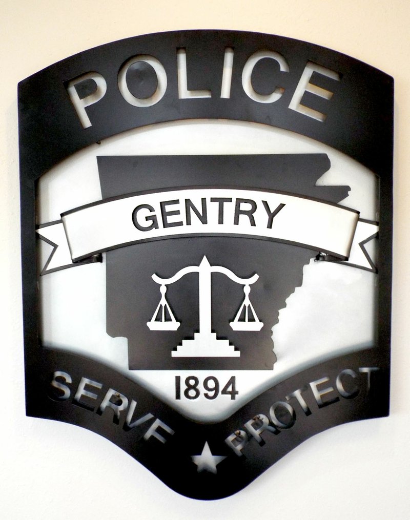 Photo by Randy Moll The insignia of the Gentry Police Department, currently used on officer uniforms, is being discussed as an insignia to be used on a monument sign along Third Street in front of the Gentry Police Department.