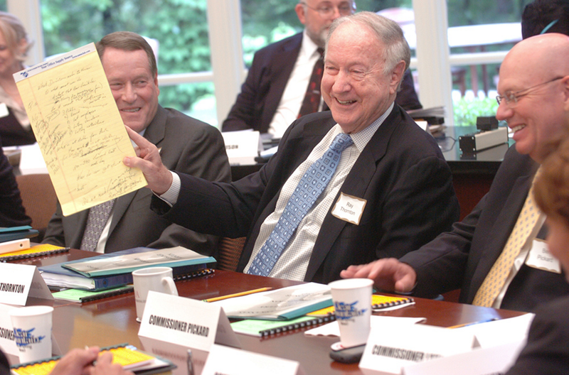 FILE — Ray Thornton holds up a pad of notes he had taken after he was selected the interim chairman during the organizational meeting of the Arkansas Lottery Commission in this May 5, 2009 file photo.