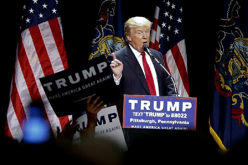 Republican presidential candidate Donald Trump speaks during a campaign rally Wednesday in Pittsburgh. 