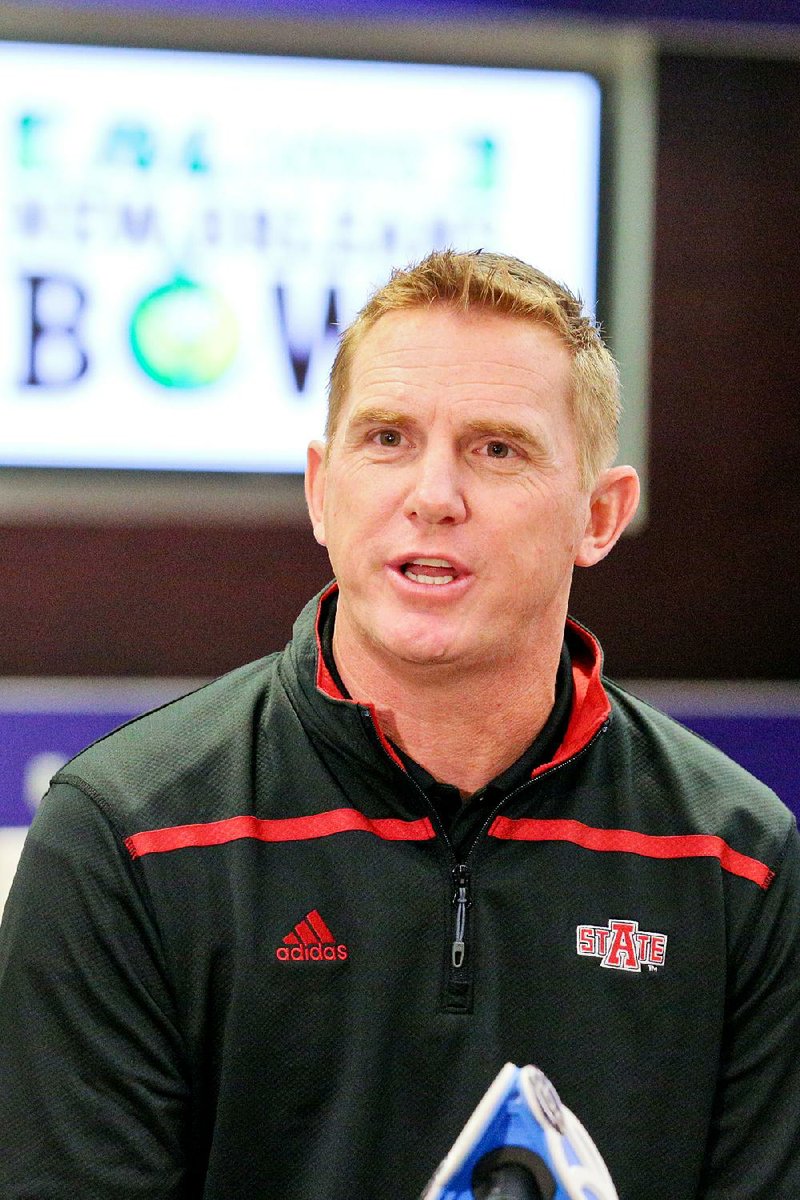 Arkansas State Red Wolves head coach Blake Anderson during Media Day on December 17, 2015 before Saturday's New Orleans Bowl against the Louisiana Tech Bulldogs at the Mercedes-Benz Superdome in New Orleans, La. 