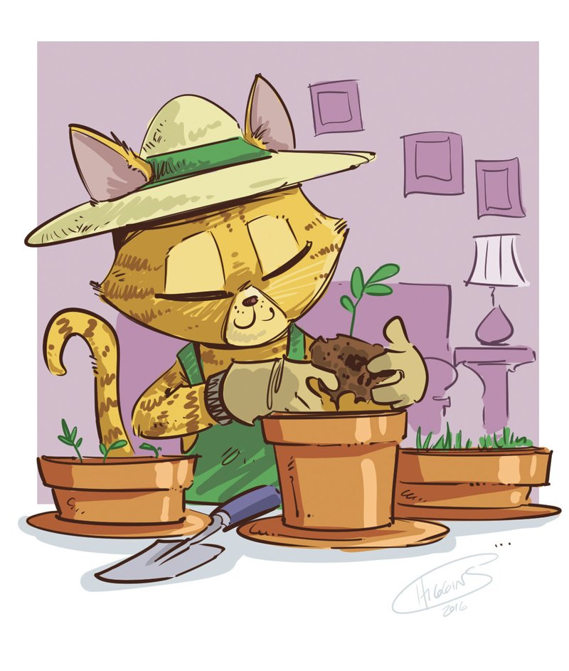 Arkansas Democrat-Gazette cat gardening illustration.