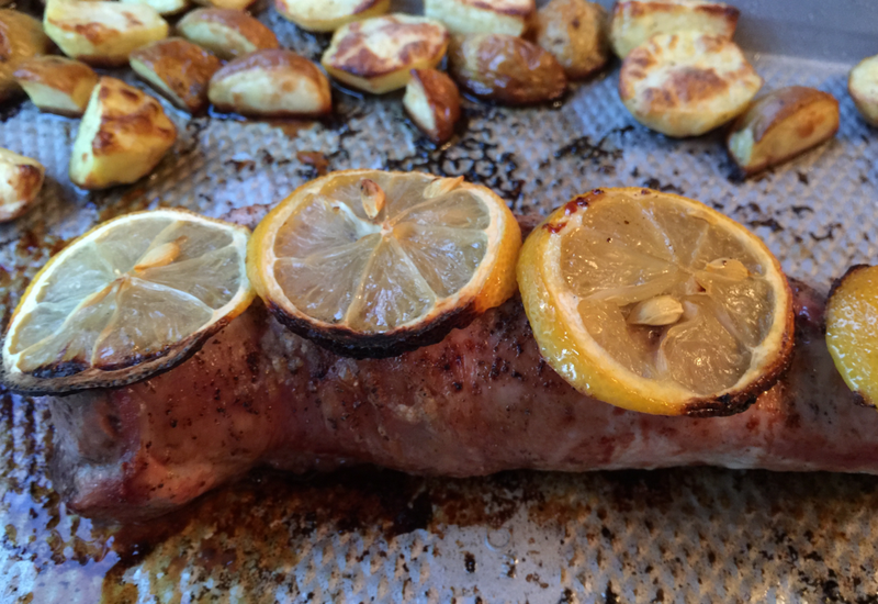 Roasted lemon pork and garlic potatoes
