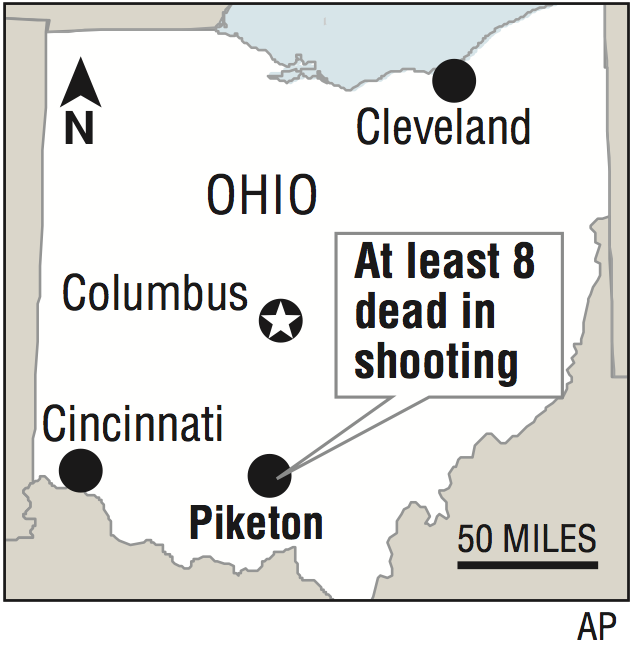 A map showing the location of the shooting in Ohio.
