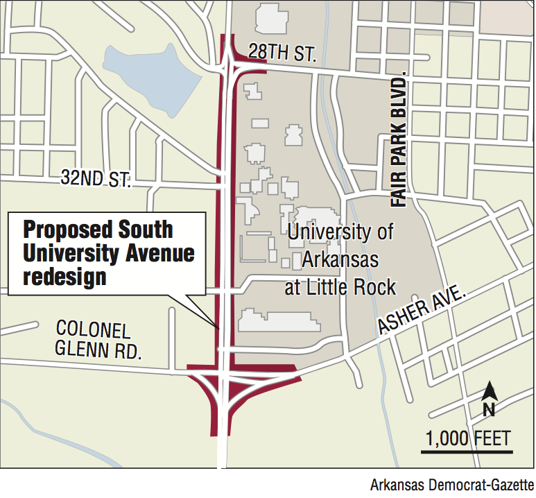 Map showing the location for the Proposed South University Avenue redesign.