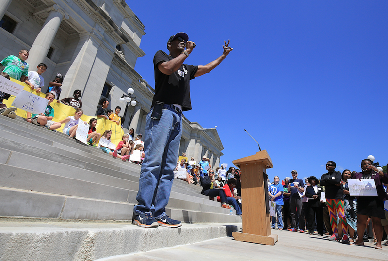  Toney Orr speaks Saturday during a rally at the state Capitol supporting Superintendent Baker Kurrus and Little Rock Schools after Kurrus' contract was not renewed last week. Orr has three children that attend school in the district.
