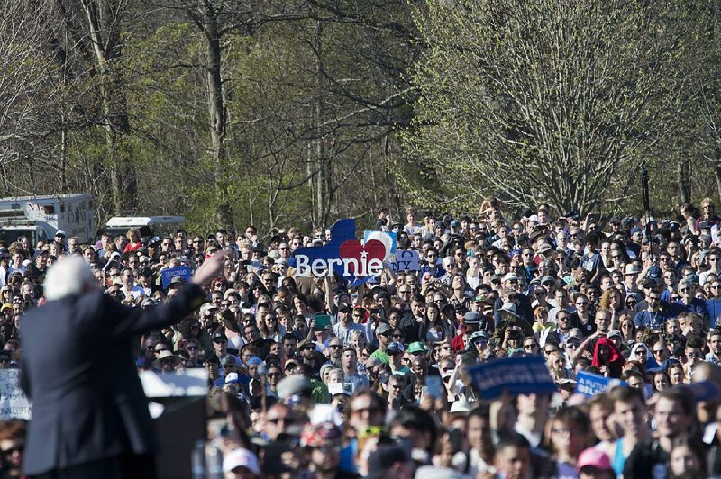 Democratic presidential candidate Bernie Sanders speaks to supporters last week during a campaign rally in Prospect Park in Brooklyn, N.Y. New York’s attorney general has received more than 1,000 complaints about voting problems in the state’s primary.