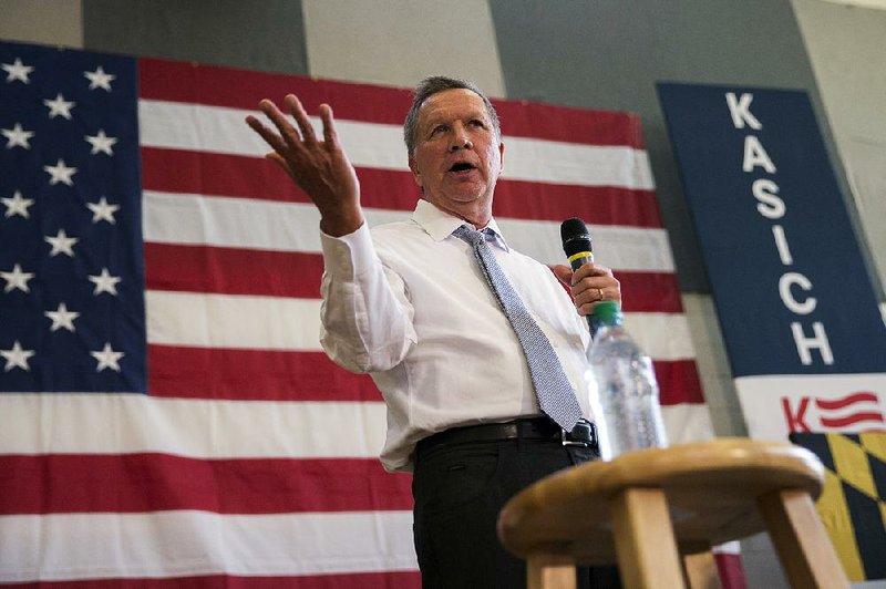 Republican presidential candidate Ohio Gov. John Kasich speaks at a campaign event Monday at Thomas Farms Community Center in Rockville, Md.