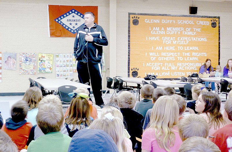 Photo submitted Greg White, Gravette High School boys&#8217; basketball coach, speaks to students about being responsible.