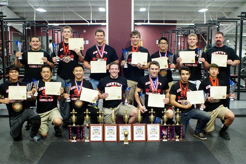 Photo by Randy Moll The Gentry High School power-lifting team, pictured with some of the team&#8217;s awards this season, includes Peter Thao (front, left), Tylor Lor, Tyous Lor, Keeten Jones, Kaven Flesner, Lawrence Caro, Khang Yang, Tomas Gomez (back, left), Mason Clark, Chance Cooper, Tanner Christie, Kong Lor, Trey Welch, Coach Sean Seligman, and Coach Stan Hobbs (not pictured). The team also received certificates of recognition for their hard work from U.S. Senator John Boozman on April 19.