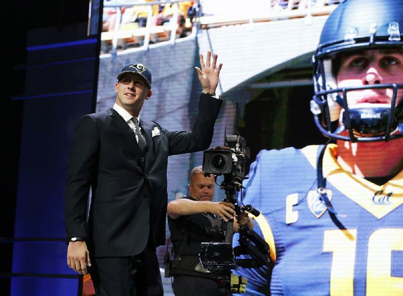 California’s Jared Goff acknowledges the crowd after being chosen by Los Angeles as the top pick in the NFL Draft on Thursday. Goff, who was a three-year starter in college, became the sixth quarterback to be taken as the No. 1 overall pick in the past eight years.