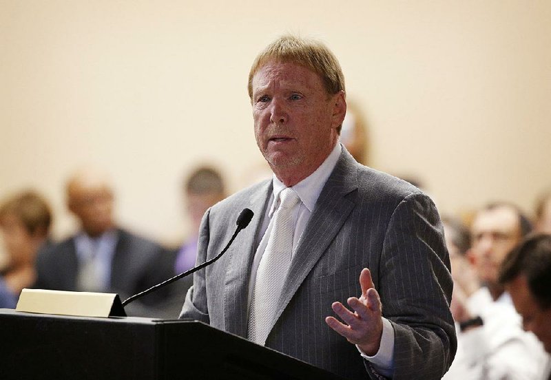 Oakland Raiders owner Mark Davis speaks at a meeting of the Southern Nevada Tourism Infrastructure Committee, Thursday, April 28, 2016, in Las Vegas. 