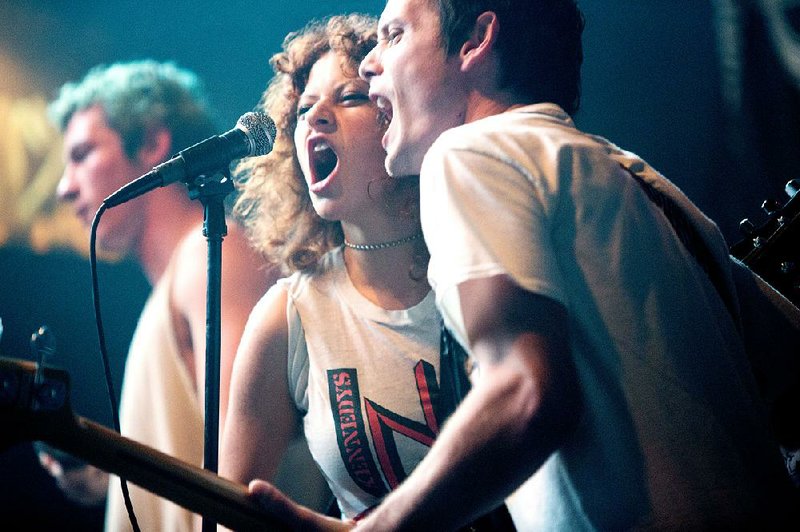 Tiger (Callum Turner), Sam (Alia Shawkat) and Pat (Anton Yelchin) are members of a hardcore punk band who find themselves in a precarious situation after playing a skinhead club in Jeremy Saulnier's Green Room.