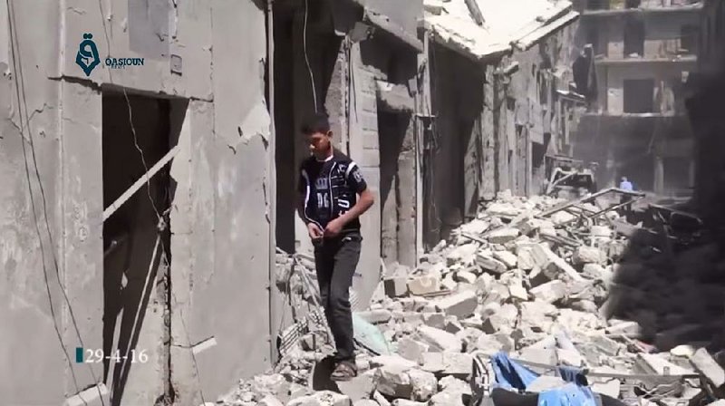 People in Aleppo, Syria, are surrounded by rubble after unrelenting airstrikes.