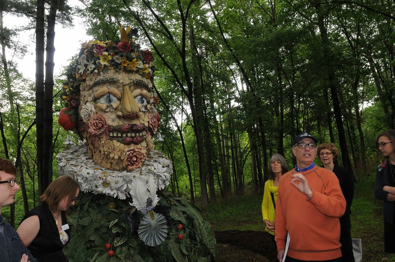 Artist Philip Haas speaks Friday about his sculpture Spring, which is on display on the Orchard Trail at Crystal Bridges Museum of American Art in Bentonville.