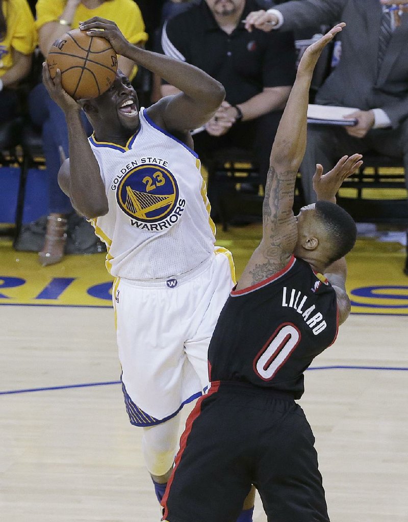 Golden State Warriors forward Draymond Green (23) scored 23 points in the Warriors’ 118-106 victory over the Portland Trail Blazers in Game 1 of their Western Conference semifinal.