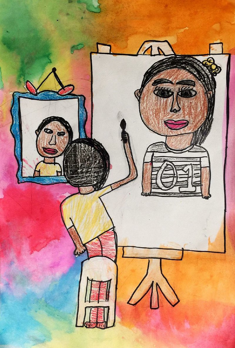 Zoe Hampton’s self portrait, Me x 3, is one of 105 works at the Arkansas Arts Center’s 55th “Young Arkansas Artists” exhibition, which opens Friday. Hampton is a fourth-grader at Jonesboro’s Visual and Performing Arts Magnet School.
