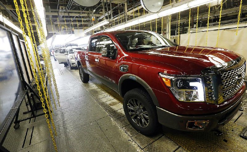 A Nissan Titan pickup rolls off the Nissan Canton Vehicle Assembly line in Canton, Miss., in this April file photo. Nissan’s sales in April rose 12.8 percent. 