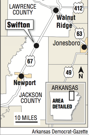 A map showing the location of Swifton.