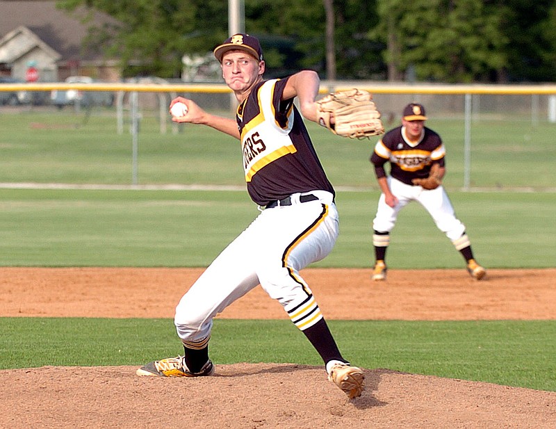 MIKE CAPSHAW ENTERPRISE LEADER Prairie Grove senior Logan Gragg pitched the Tigers&#8217; way into regionals during a 10-3 win against Gravette on Thursday in Gentry. Prairie Grove is hosting the 4A North Regional and plays at 3 p.m. on Thursday.