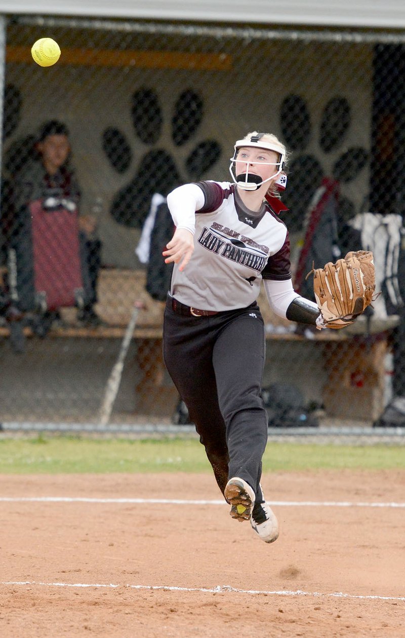 Bud Sullins/Special to the Herald-Leader Siloam Springs third baseman Hannah Evans makes the throw to first on Monday against Greenwood at La-Z-Boy Softball Park. Greenwood defeated Siloam Springs 12-0 in a 7A/6A-Central Conference game.