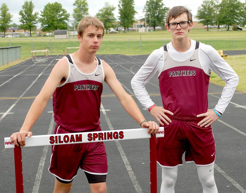 Graham Thomas/Herald-Leader Siloam Springs seniors, from left, Aaron Capehart and Trent Lyon will be competing Thursday in the Class 6A State Track Meet in Benton. Capehart will run in the 110- and 300-meter hurdles, while Lyon will run in the 400-meter dash and participate in the 4x800-meter relay. Both will run in the 4x400-meter relay.
