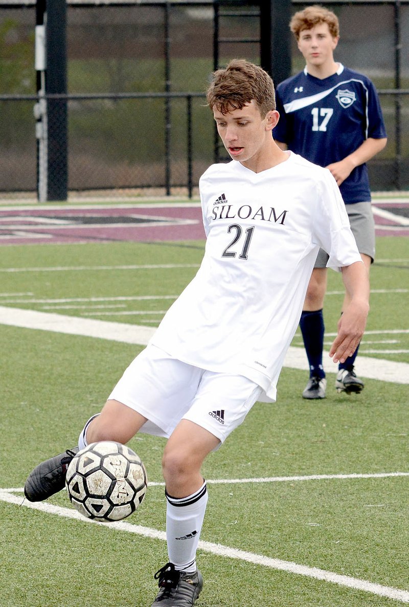 Bud Sullins/Special to the Herald-Leader Siloam Springs freshman Eli Jackson takes a touch against Greenwood during Monday&#8217;s game at Panther Stadium. Jackson scored a goal in the Panthers&#8217; 7-1 win.