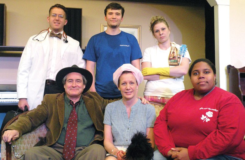 The Conway Dinner Theater will present Never Too Late, a comedy by Summer Arthur Long. The play will open Friday and will continue with several performances through May 21. Cast members include, seated, from left, Bill Meehan, who plays the part of Harry Lambert; Debbie McConkie, who portrays Edith Lambert; and Kendra Thomas, who appears as Grace, the nurse; and standing, Eamonn Mayo, who plays Dr. James Kimbrough; John Nelson, who portrays Charlie; and Jessica Booker, who plays Kate. Not shown are Keith Booker, who plays a policeman, and Mike King, who directs the show and plays Mayor Crane.