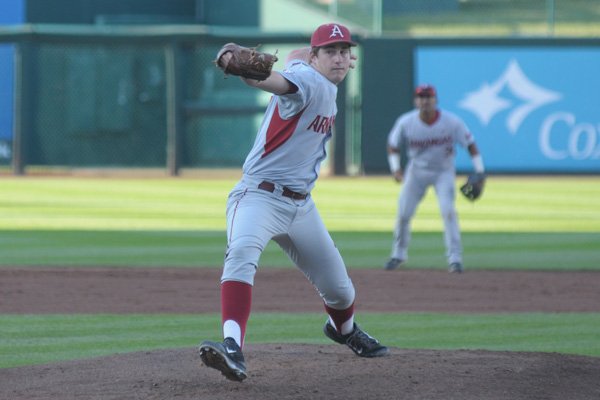 Arkansas pitcher Weston Rogers delivers a pitch during the Razorbacks' game against Missouri State on Tuesday, May 3, 2016, at Hammons Field in Springfield, Mo.